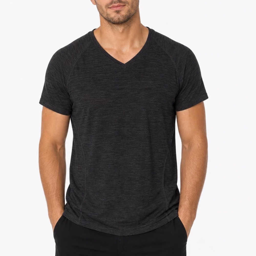 Game Time Mens Large Charcoal Grey Space Dye V-Neck Athletic Training T-Shirt